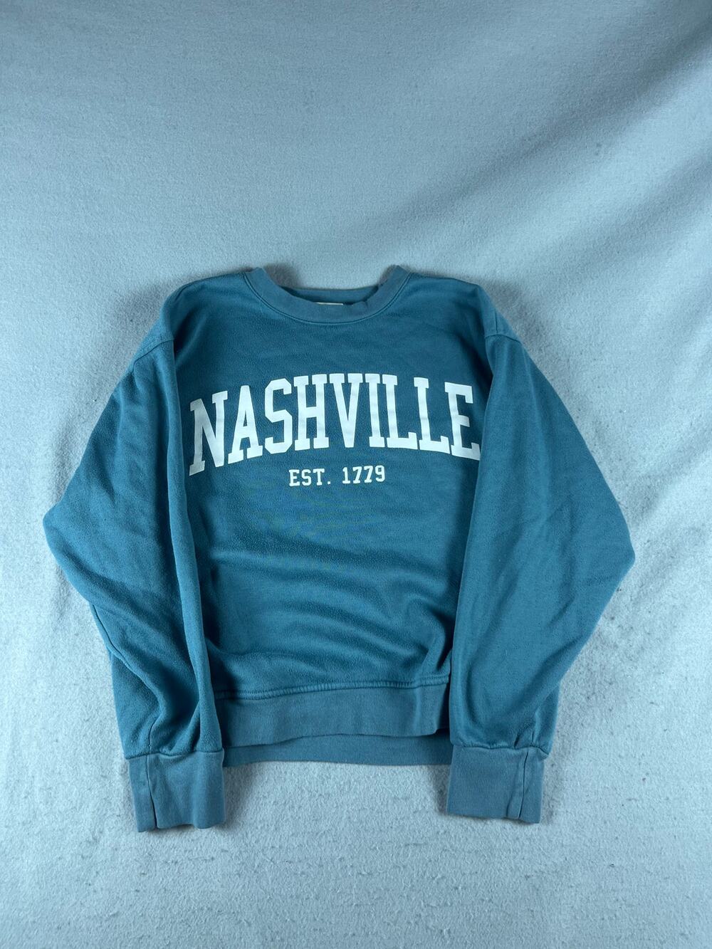 Nashville EST 1779 Sweatshirt Adult L Teal Blue Spellout Graphics Print Pullover